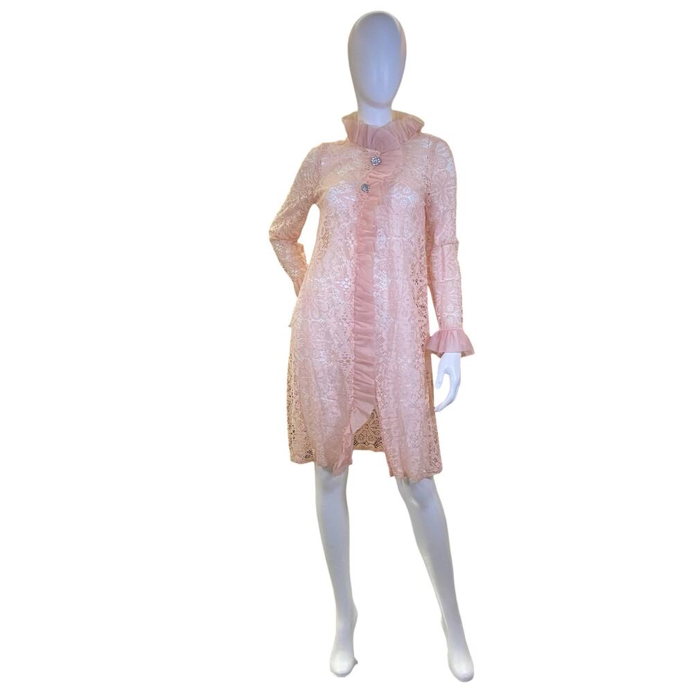 1970s Vintage Pink Lace Duster Victorian Revival Evening Bridal Jacketred2qa